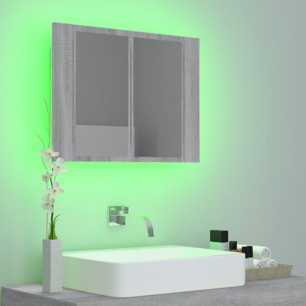 Armario con espejo y LED madera contrachapada gris 60x12x45 cm Armario con espejo y LED madera contrachapada gris 60x12x45 cm