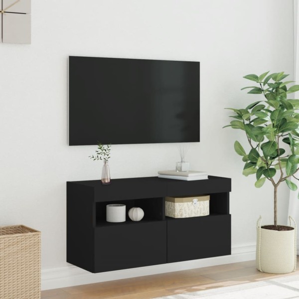 Mueble de TV de pared con luces LED negro 80x30x40 cm Mueble de TV de pared con luces LED negro 80x30x40 cm