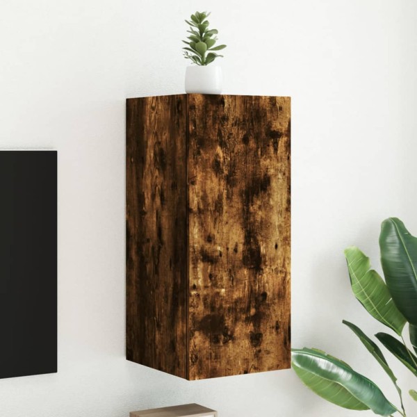 Mueble de TV de pared con luces LED roble ahumado 30,5x35x70 cm Mueble de TV de pared con luces LED roble ahumado 30,5x35x70 cm