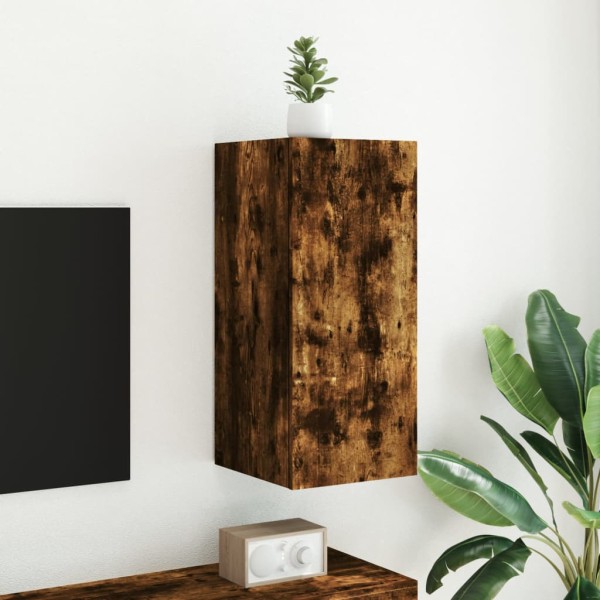 Mueble de TV de pared con luces LED roble ahumado 30,5x35x70 cm Mueble de TV de pared con luces LED roble ahumado 30,5x35x70 cm