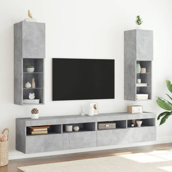 Muebles de TV con luces LED 2 uds gris hormigón 30,5x30x102 cm Muebles de TV con luces LED 2 uds gris hormigón 30,5x30x102 cm