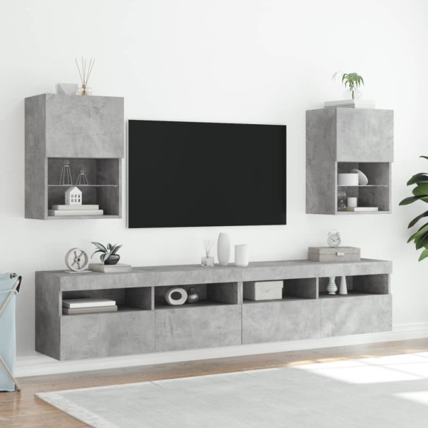 Muebles de TV con luces LED 2 uds gris hormigón 40,5x30x60 cm Muebles de TV con luces LED 2 uds gris hormigón 40,5x30x60 cm