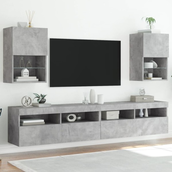 Muebles de TV con luces LED 2 uds gris hormigón 40,5x30x60 cm Muebles de TV con luces LED 2 uds gris hormigón 40,5x30x60 cm