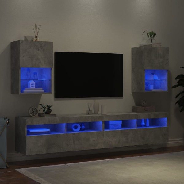 Muebles de TV con luces LED 2 uds gris hormigón 40,5x30x60 cm Muebles de TV con luces LED 2 uds gris hormigón 40,5x30x60 cm