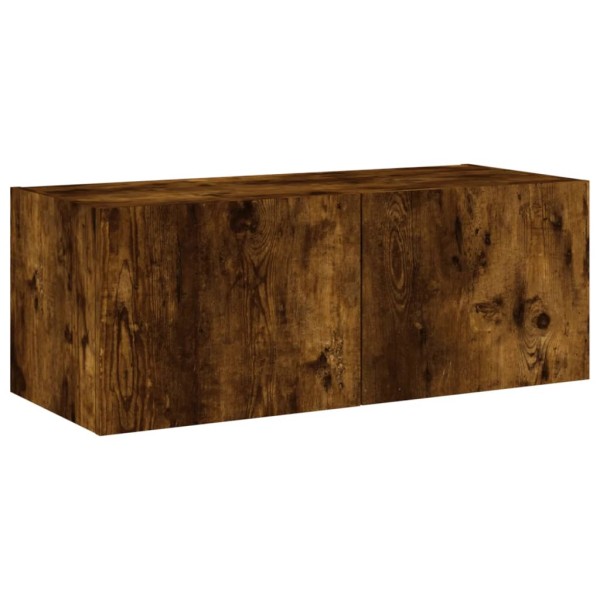 Mueble de TV de pared con luces LED roble ahumado 80x35x31 cm Mueble de TV de pared con luces LED roble ahumado 80x35x31 cm
