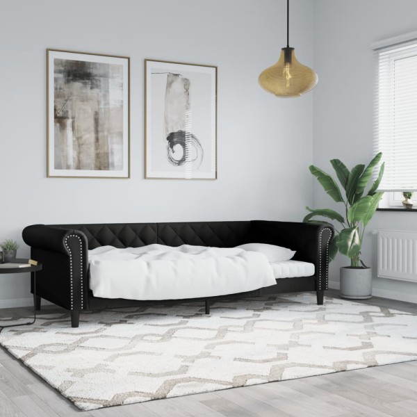 Sofá cama cuero sintético negro 90x200 cm