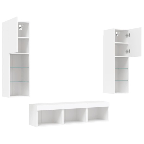 Muebles de TV de pared con LED 5 pzas madera ingeniería blanco Muebles de TV de pared con LED 5 pzas madera ingeniería blanco