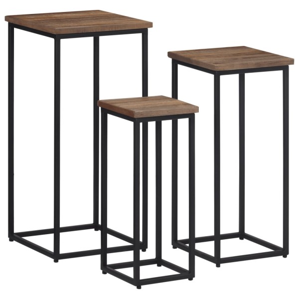 Soportes para plantas 3 unidades madera maciza de teca Soportes para plantas 3 unidades madera maciza de teca