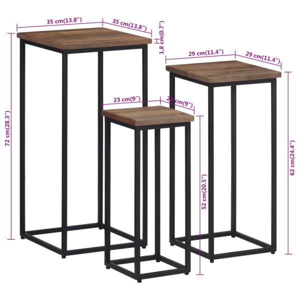 Soportes para plantas 3 unidades madera maciza de teca Soportes para plantas 3 unidades madera maciza de teca