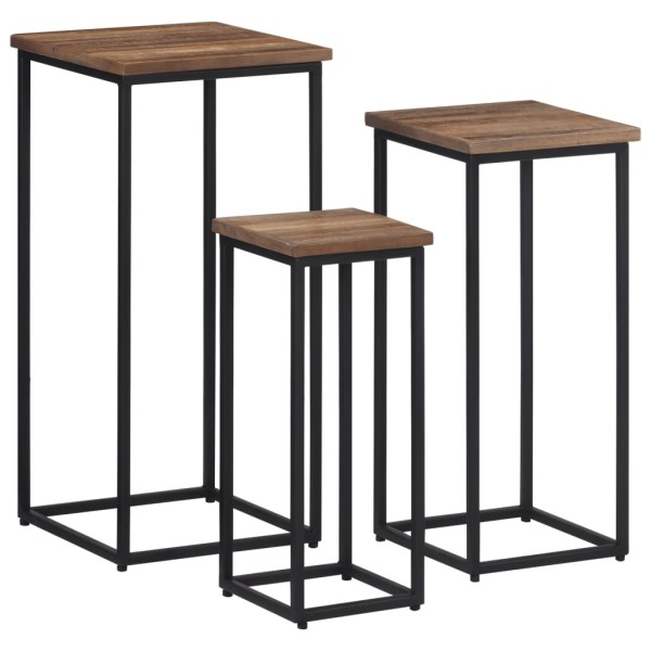 Soportes para plantas 3 unidades madera maciza de teca Soportes para plantas 3 unidades madera maciza de teca
