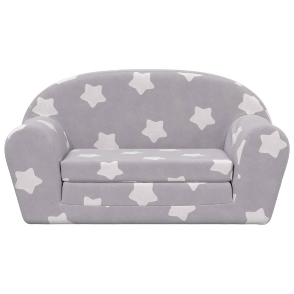 Sofá de niños de 2 plazas felpa suave gris claro con estrellas Sofá de niños de 2 plazas felpa suave gris claro con estrellas