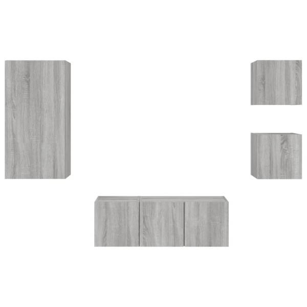 Muebles TV pared con LED 5 pzas madera ingeniería gris Sonoma Muebles TV pared con LED 5 pzas madera ingeniería gris Sonoma