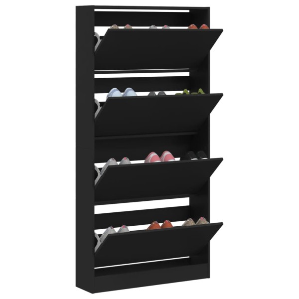Mueble zapatero con 4 cajones abatibles negro 80x21x163,5 cm Mueble zapatero con 4 cajones abatibles negro 80x21x163,5 cm