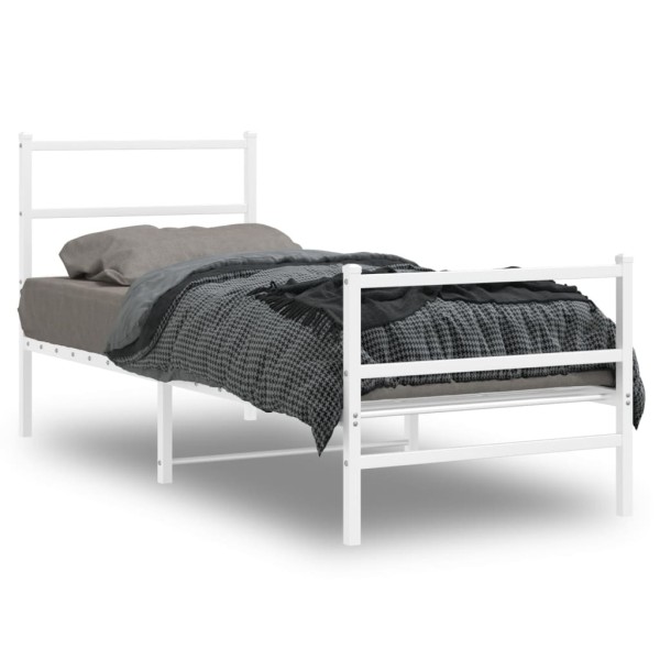 Estructura cama metal con cabecero y estribo blanco 75x190 cm Estructura cama metal con cabecero y estribo blanco 75x190 cm