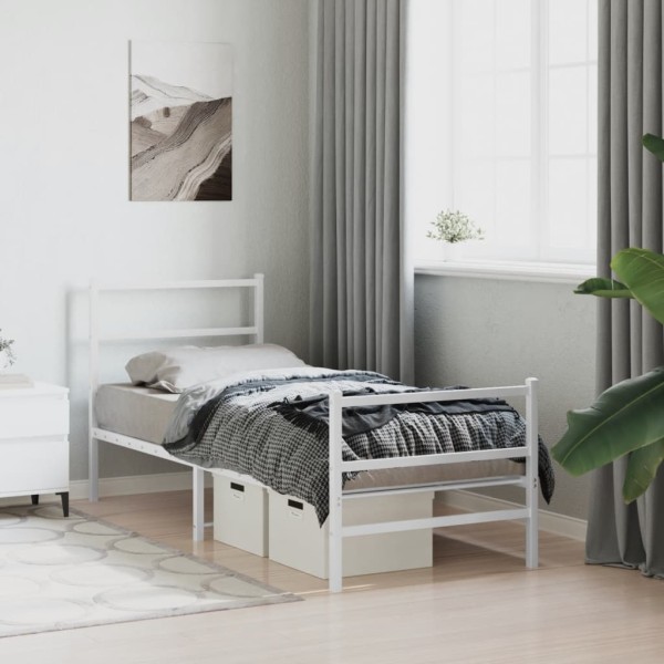 Estructura cama metal con cabecero y estribo blanco 75x190 cm Estructura cama metal con cabecero y estribo blanco 75x190 cm