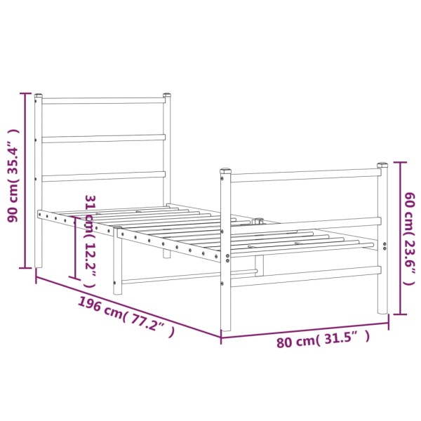 Estructura cama metal con cabecero y estribo blanco 75x190 cm Estructura cama metal con cabecero y estribo blanco 75x190 cm