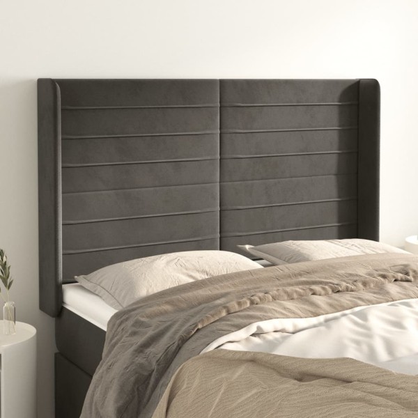 Cabecero con orejas de terciopelo gris oscuro 147x16x118/128 cm Cabecero con orejas de terciopelo gris oscuro 147x16x118/128 cm