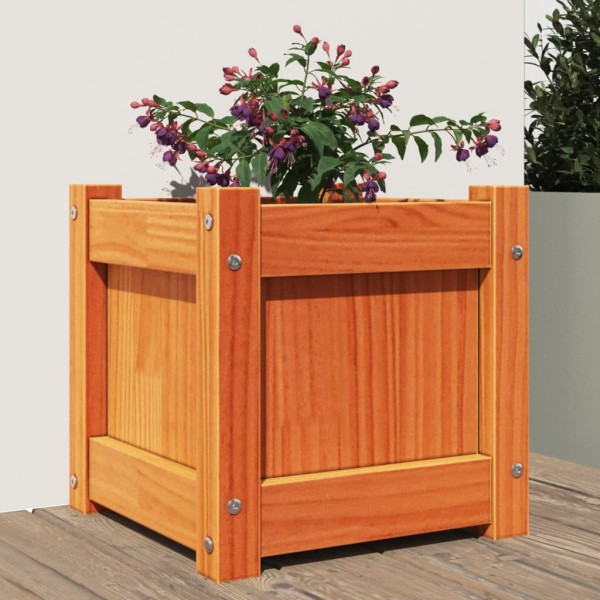 Jardinera exterior madera maciza pino marrón cera 31x31x31 cm Jardinera exterior madera maciza pino marrón cera 31x31x31 cm