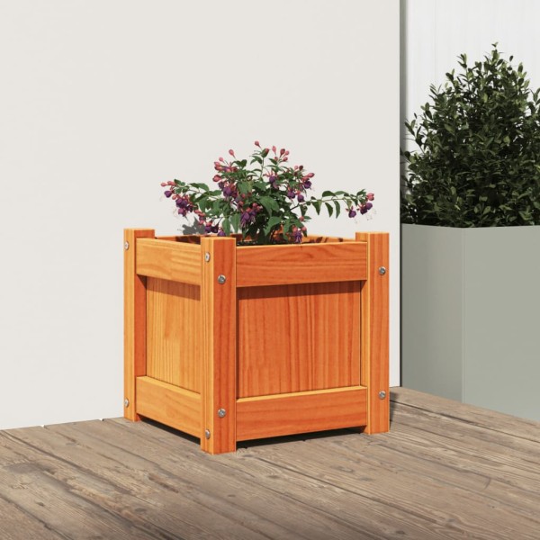 Jardinera exterior madera maciza pino marrón cera 31x31x31 cm Jardinera exterior madera maciza pino marrón cera 31x31x31 cm