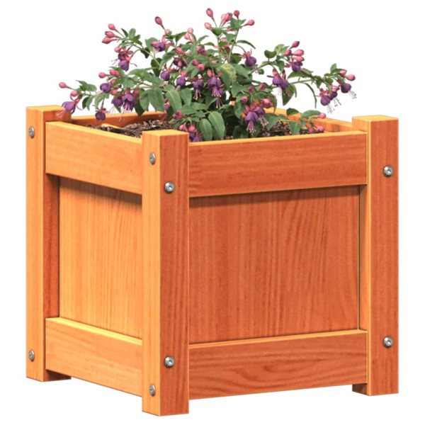 Jardinera exterior madera maciza pino marrón cera 31x31x31 cm Jardinera exterior madera maciza pino marrón cera 31x31x31 cm