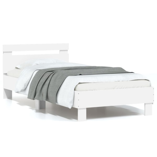 Estructura de cama con cabecero y luces LED blanco 75x190 cm Estructura de cama con cabecero y luces LED blanco 75x190 cm