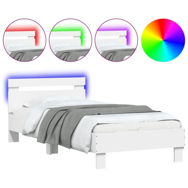 Estructura de cama con cabecero y luces LED blanco 75x190 cm Estructura de cama con cabecero y luces LED blanco 75x190 cm