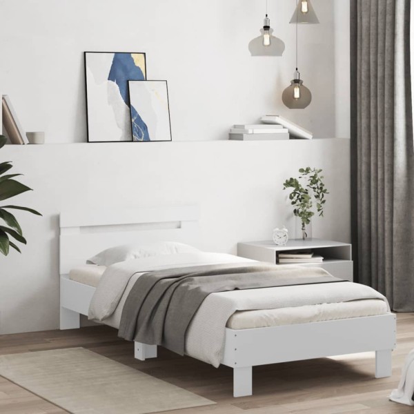 Estructura de cama con cabecero y luces LED blanco 75x190 cm Estructura de cama con cabecero y luces LED blanco 75x190 cm