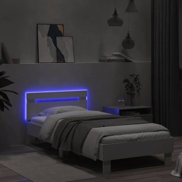 Estructura de cama con cabecero y luces LED blanco 75x190 cm Estructura de cama con cabecero y luces LED blanco 75x190 cm