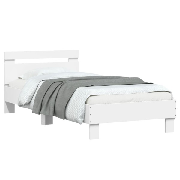 Estructura de cama con cabecero y luces LED blanco 75x190 cm Estructura de cama con cabecero y luces LED blanco 75x190 cm