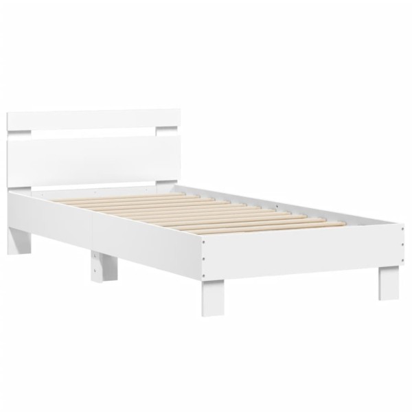 Estructura de cama con cabecero y luces LED blanco 75x190 cm Estructura de cama con cabecero y luces LED blanco 75x190 cm