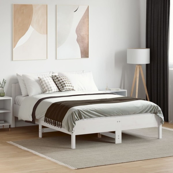 Estructura de cama con cabecero madera pino blanco 140x190 cm