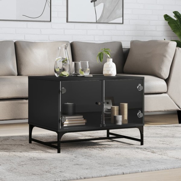 Mesa de centro con puertas de vidrio negra 68,5x50x50 cm Mesa de centro con puertas de vidrio negra 68,5x50x50 cm