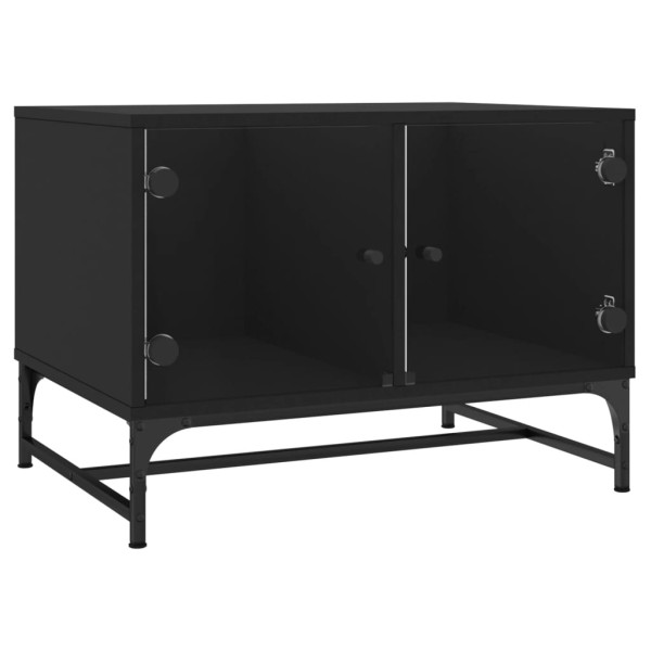 Mesa de centro con puertas de vidrio negra 68,5x50x50 cm Mesa de centro con puertas de vidrio negra 68,5x50x50 cm
