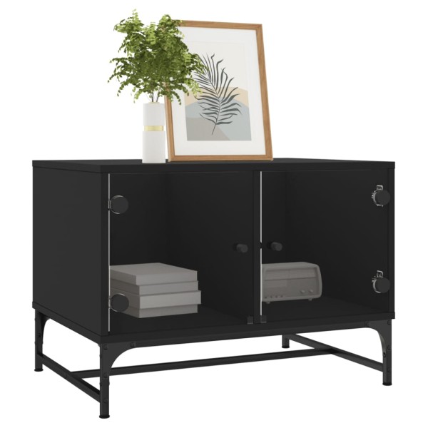 Mesa de centro con puertas de vidrio negra 68,5x50x50 cm Mesa de centro con puertas de vidrio negra 68,5x50x50 cm