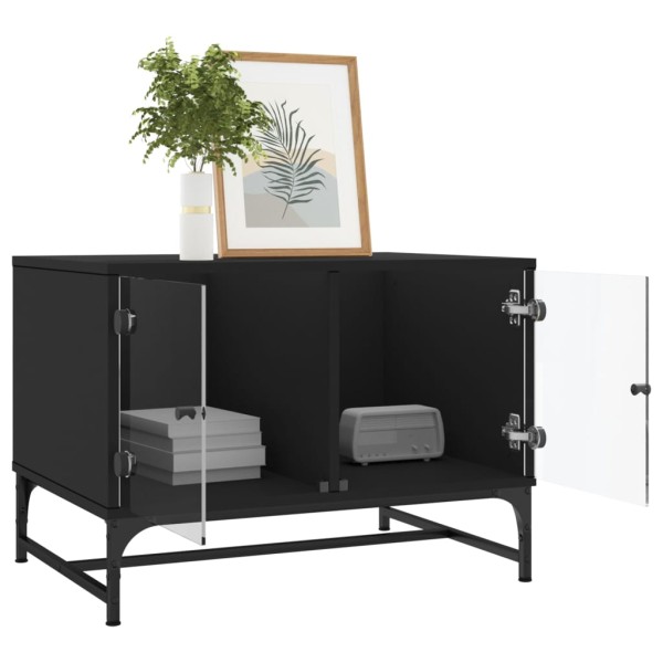 Mesa de centro con puertas de vidrio negra 68,5x50x50 cm Mesa de centro con puertas de vidrio negra 68,5x50x50 cm