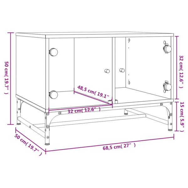 Mesa de centro con puertas de vidrio negra 68,5x50x50 cm Mesa de centro con puertas de vidrio negra 68,5x50x50 cm