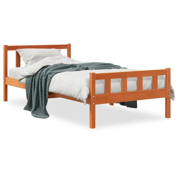 Estructura cama con cabecero madera pino marrón cera 90x190 cm Estructura cama con cabecero madera pino marrón cera 90x190 cm