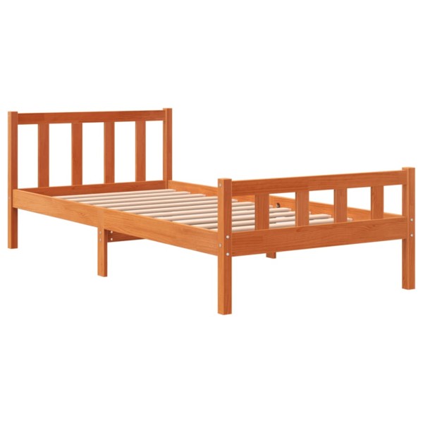 Estructura cama con cabecero madera pino marrón cera 90x190 cm Estructura cama con cabecero madera pino marrón cera 90x190 cm