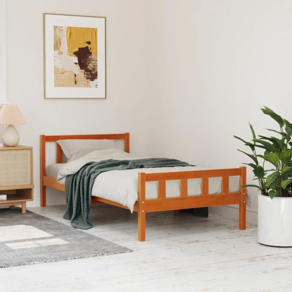 Estructura cama con cabecero madera pino marrón cera 90x190 cm Estructura cama con cabecero madera pino marrón cera 90x190 cm