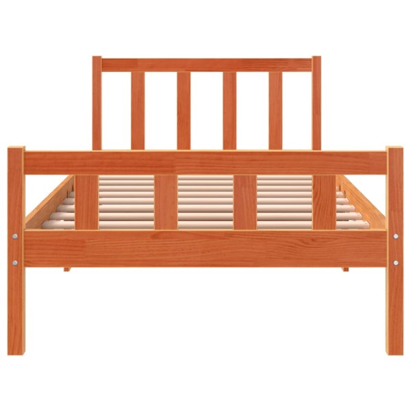 Estructura cama con cabecero madera pino marrón cera 90x190 cm Estructura cama con cabecero madera pino marrón cera 90x190 cm