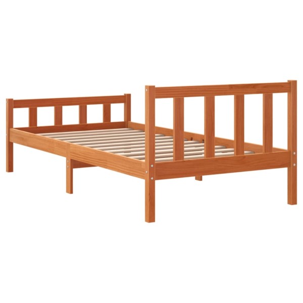 Estructura cama con cabecero madera pino marrón cera 90x190 cm Estructura cama con cabecero madera pino marrón cera 90x190 cm