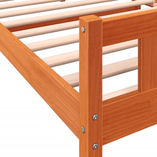 Estructura cama con cabecero madera pino marrón cera 90x190 cm Estructura cama con cabecero madera pino marrón cera 90x190 cm