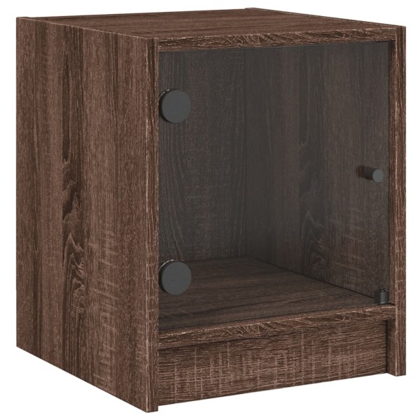 Mesita de noche con puerta de vidrio roble marrón 35x37x42 cm Mesita de noche con puerta de vidrio roble marrón 35x37x42 cm