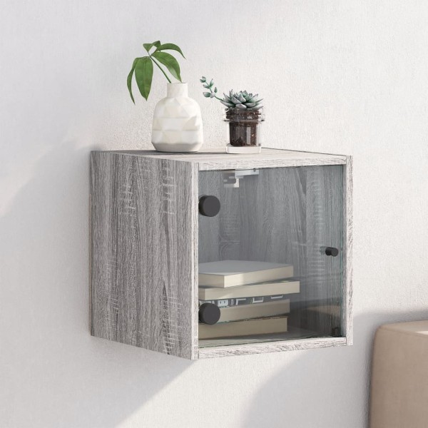 Mesita de noche con puerta de vidrio gris Sonoma 35x37x35 cm Mesita de noche con puerta de vidrio gris Sonoma 35x37x35 cm