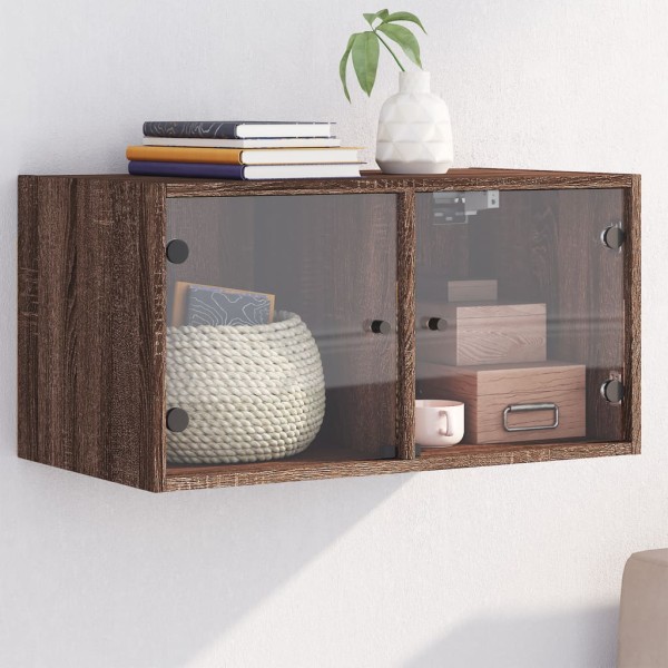 Mueble de pared puertas de vidrio marrón roble 68,5x37x35 cm Mueble de pared puertas de vidrio marrón roble 68,5x37x35 cm