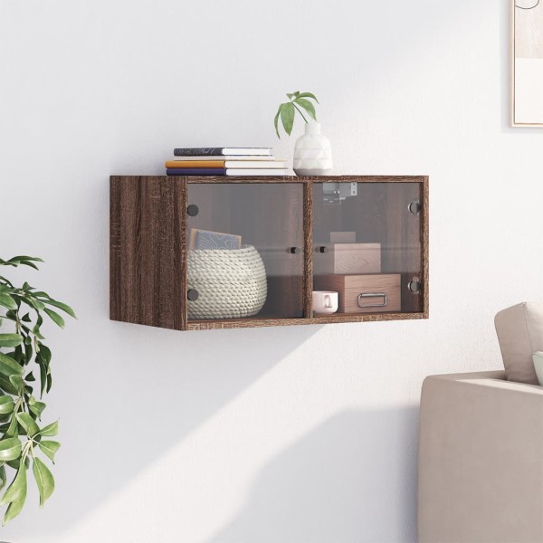 Mueble de pared puertas de vidrio marrón roble 68,5x37x35 cm Mueble de pared puertas de vidrio marrón roble 68,5x37x35 cm