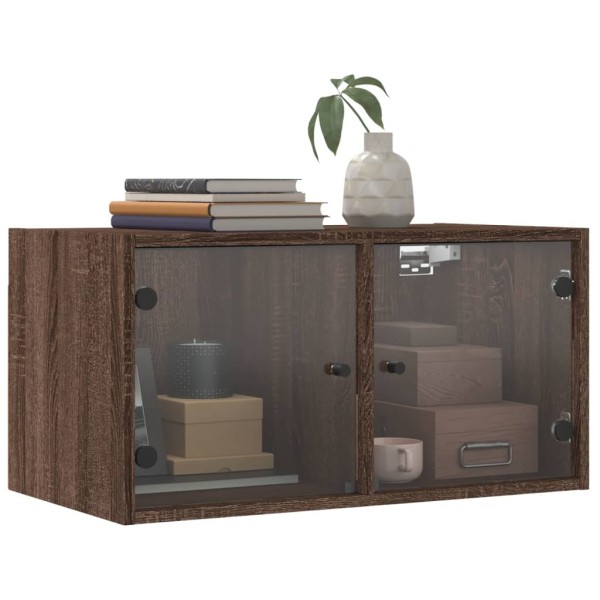Mueble de pared puertas de vidrio marrón roble 68,5x37x35 cm Mueble de pared puertas de vidrio marrón roble 68,5x37x35 cm