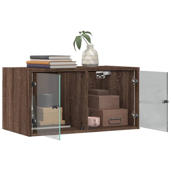 Mueble de pared puertas de vidrio marrón roble 68,5x37x35 cm Mueble de pared puertas de vidrio marrón roble 68,5x37x35 cm
