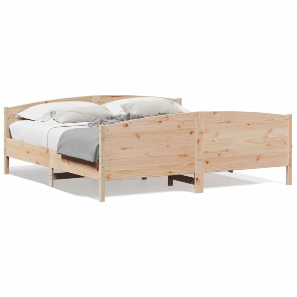 Estructura de cama con cabecero madera maciza de pino 200x200cm Estructura de cama con cabecero madera maciza de pino 200x200cm