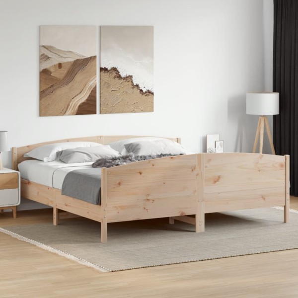 Estructura de cama con cabecero madera maciza de pino 200x200cm Estructura de cama con cabecero madera maciza de pino 200x200cm